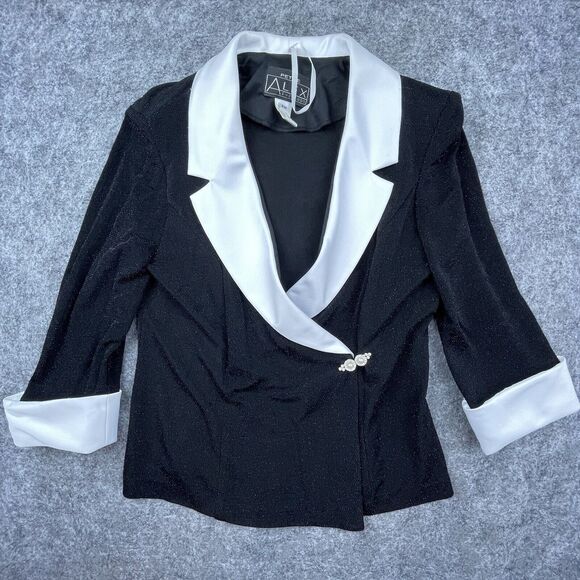 Petite Alex Evenings Blazer Womens PM White Satin Formal Sparkle Metallic Jacket - Picture 1 of 8